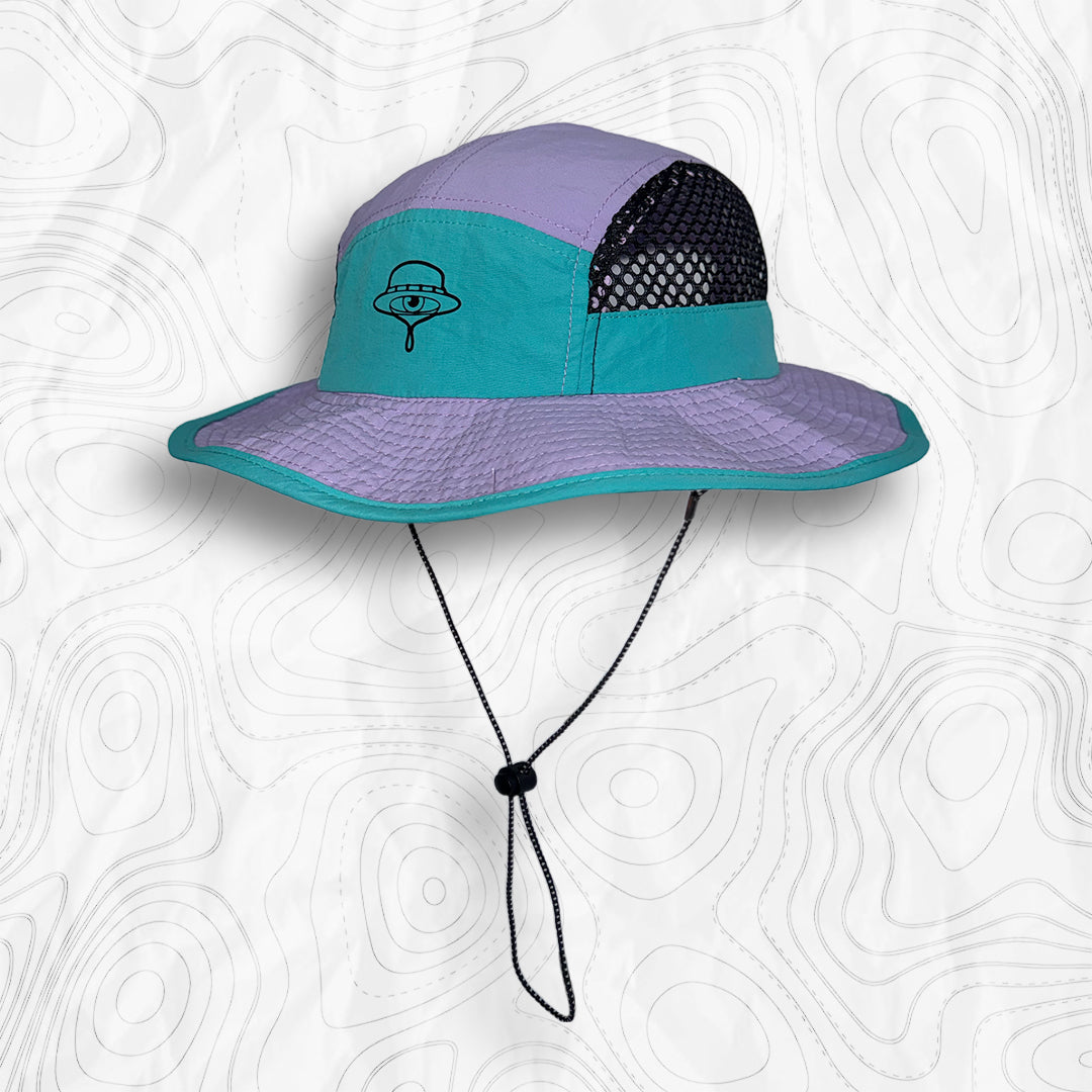 Bob club baroudeur tempo coloris "sea" (turquoise et Lila) Coté avec mesh aéré pour plus de confort 